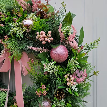Pastel Pink & Green Christmas Door Wreath