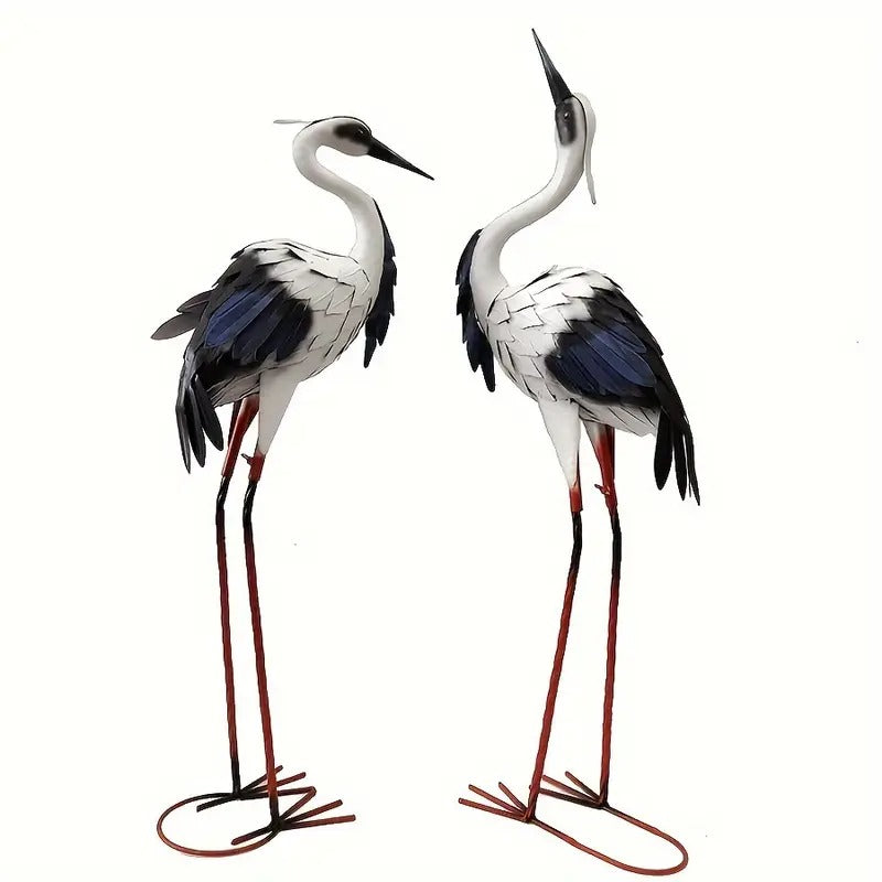Crane Statues Iron Garden Decor (2pcs)