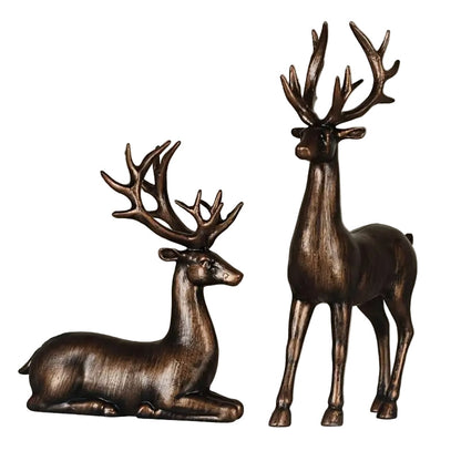 Bronze Elk Figurine Pair Christmas Decoration