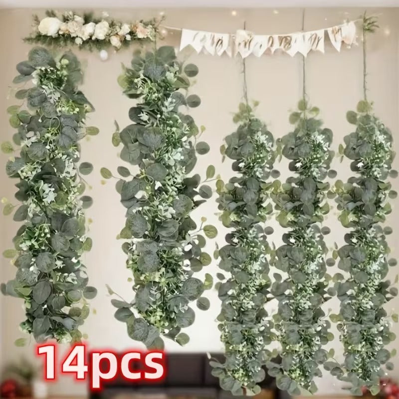 Christmas Garland with 14pcs Faux Greenery Vine Decor