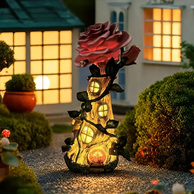 Rose House Solar Light Outdoor Resin Decoration