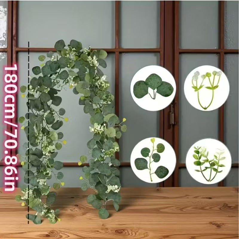 Christmas Garland with 14pcs Faux Greenery Vine Decor