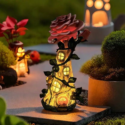 Rose House Solar Light Outdoor Resin Decoration