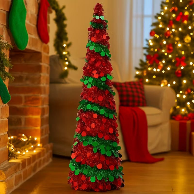 Red Green Sequin Tinsel Christmas Tree