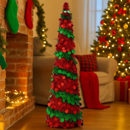 Red Green Sequin Tinsel Christmas Tree