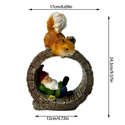 Solar Squirrel Elf Garden Statue Light with Wireless Charging