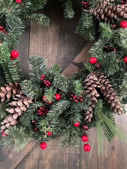 All-Season Christmas Door Wreath Pine Cones & Berries