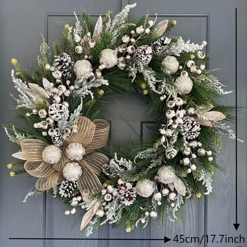 Christmas Pine Wreath with Cones and Ribbon