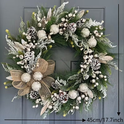 Christmas Pine Wreath with Cones and Ribbon