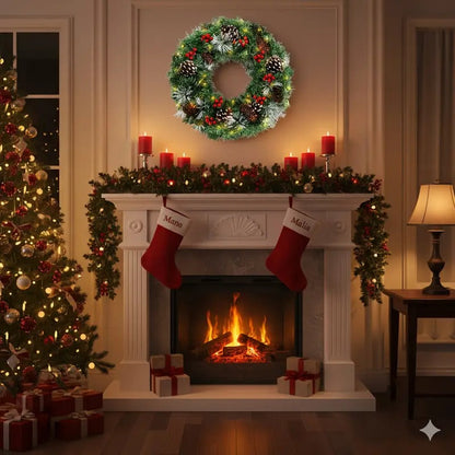 Christmas Wreath Pre-Lit Pine Cone LED Decoration