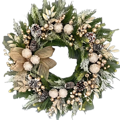 Christmas Pine Wreath with Cones and Ribbon