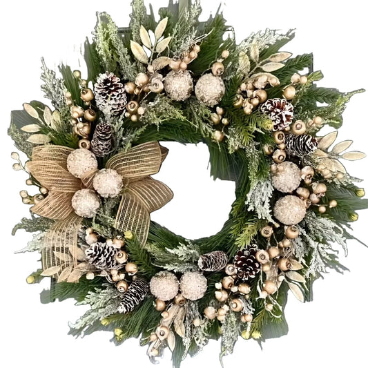Christmas Pine Wreath with Cones and Ribbon