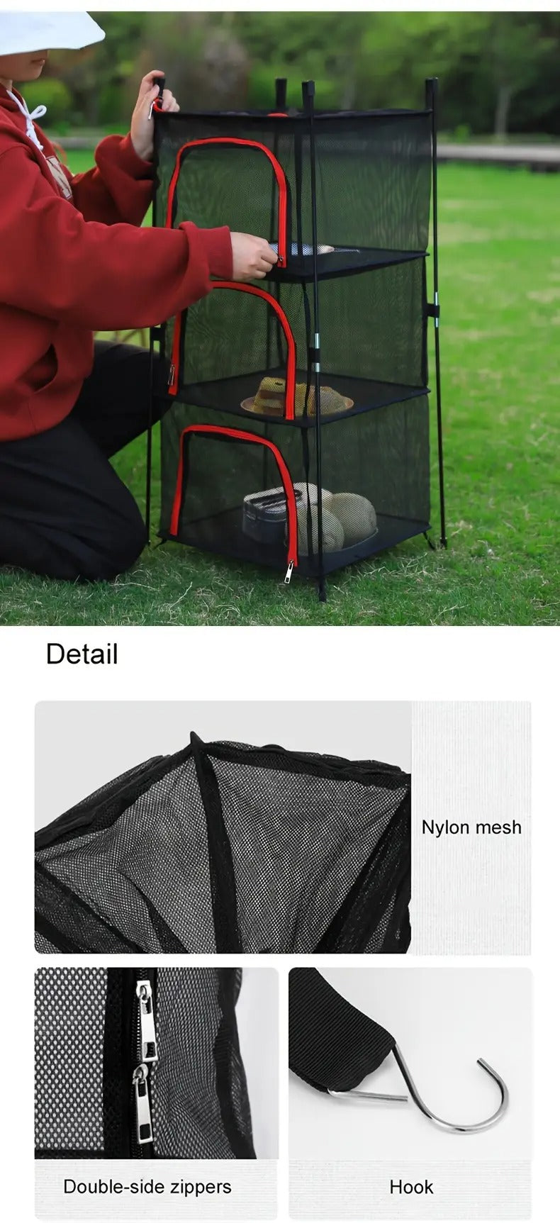 3-Tier Camping Storage Net Foldable Hanging Rack