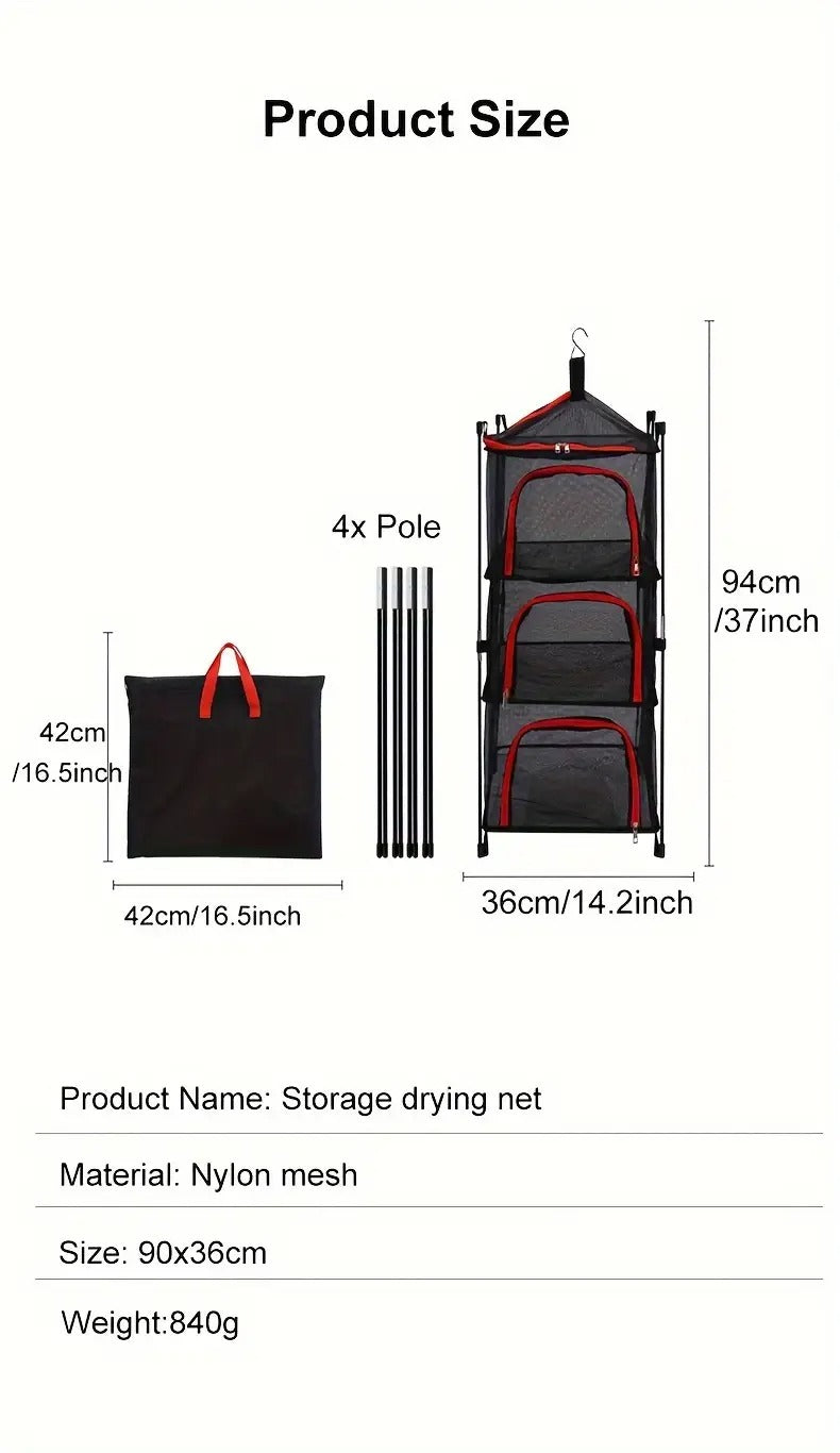 3-Tier Camping Storage Net Foldable Hanging Rack