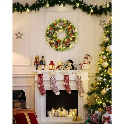 Christmas Wreath Pre-Lit Pine Cone LED Decoration