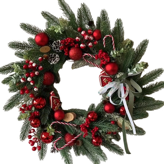 Christmas Wreath with Red Berries and Pine Cones