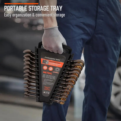 12pcs Ratcheting Wrench Set Metric & SAE