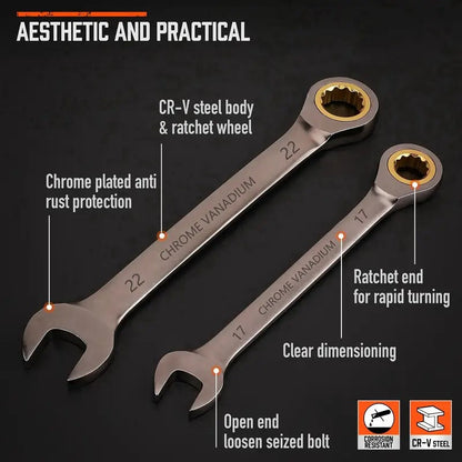 12pcs Ratcheting Wrench Set Metric & SAE