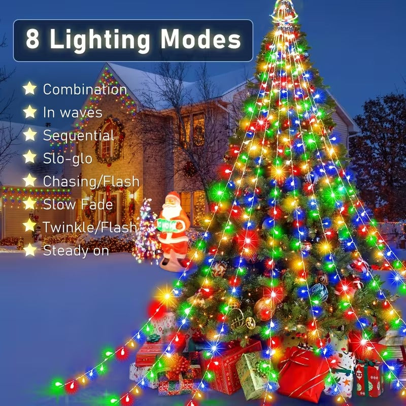 Christmas Solar Waterfall Tree Fairy String Lights Outdoor