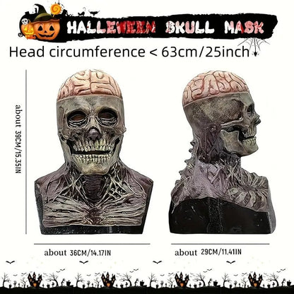 Halloween Skull Mask with Brain and Hat