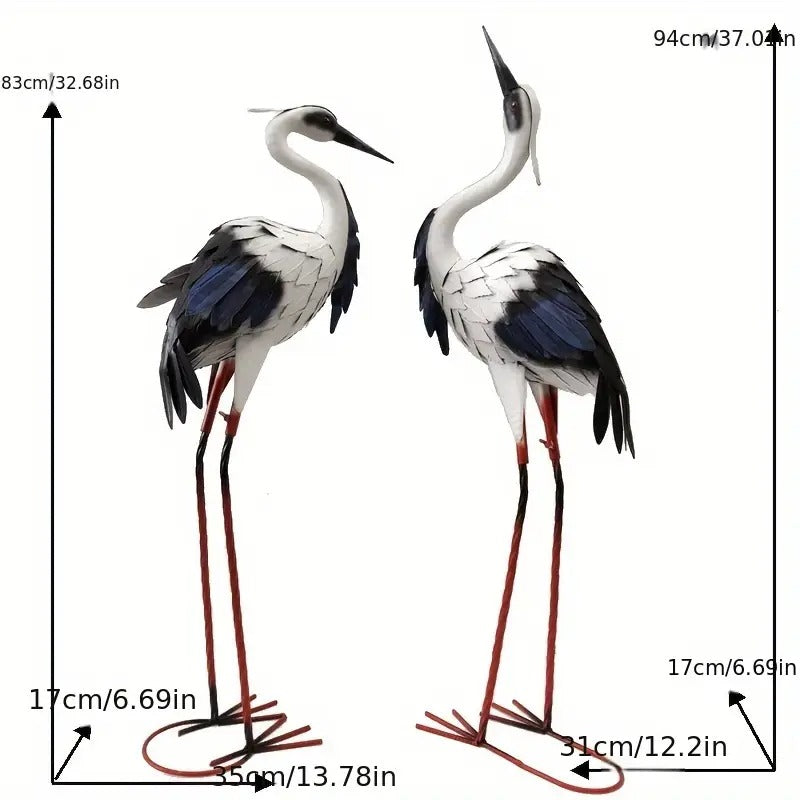 Crane Statues Iron Garden Decor (2pcs)