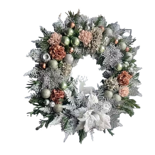 Winter Deer Pine Cones Lighted Christmas Wreath