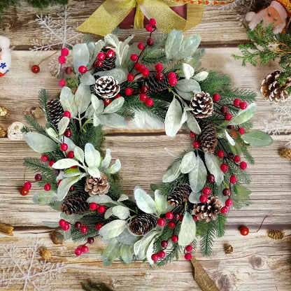 Christmas Wreath Wall Hanging with Pine Cones & Red Berries