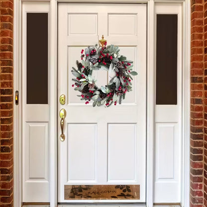 Christmas Wreath Wall Hanging with Pine Cones & Red Berries