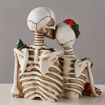 Rose Skull Figurine Holding Hands Halloween Decor