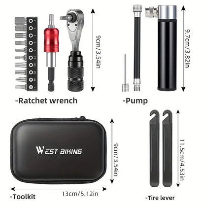 Bike Repair Tool Kit with Pump and Bag