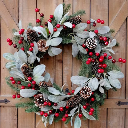 Christmas Wreath Wall Hanging with Pine Cones & Red Berries
