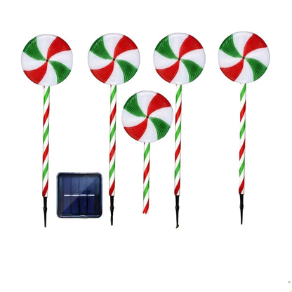 5-in-1 Solar-Powered Christmas Candy Cane Lights