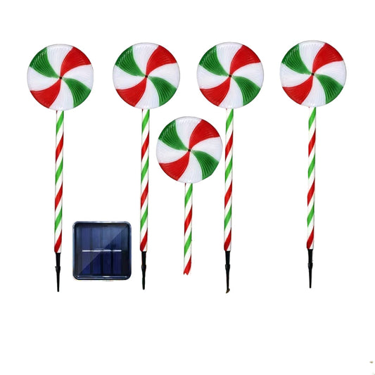 5-in-1 Solar-Powered Christmas Candy Cane Lights