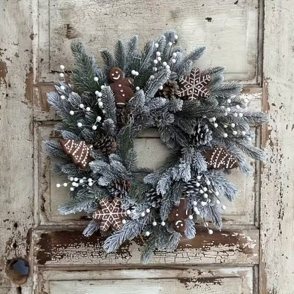 Gingerbread Christmas Wreath with House & Snowflake Ornaments