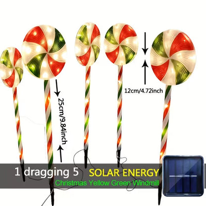 5-in-1 Solar-Powered Christmas Candy Cane Lights