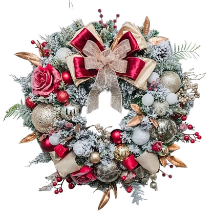 Red and Gold Christmas Wreath with Glittering Bow