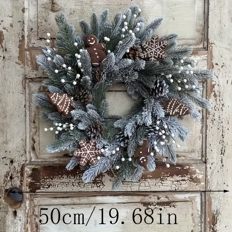 Gingerbread Christmas Wreath with House & Snowflake Ornaments