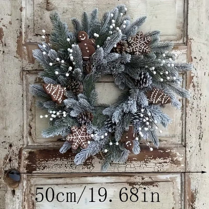 Gingerbread Christmas Wreath with House & Snowflake Ornaments