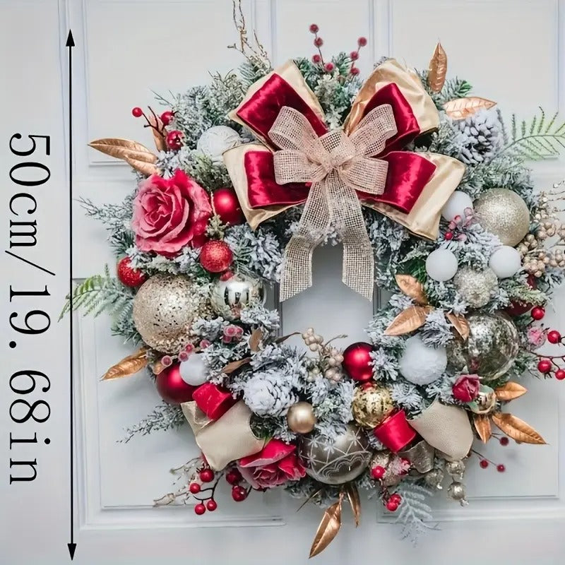 Red and Gold Christmas Wreath with Glittering Bow