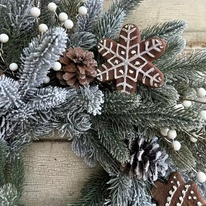 Gingerbread Christmas Wreath with House & Snowflake Ornaments