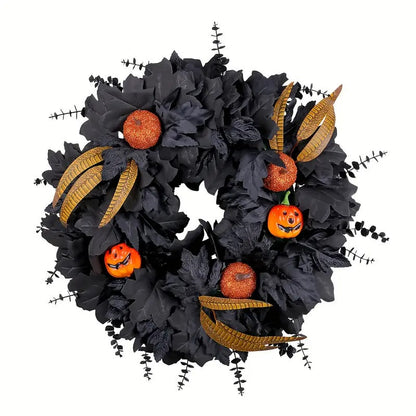Halloween Black Pumpkin Maple Leaf Door Wreath