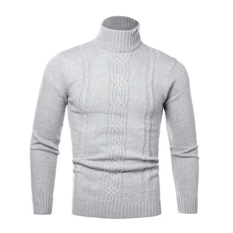 Men's Turtleneck Warm Pullover Knitted Sweater (Light Grey)
