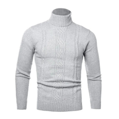 Men's Turtleneck Warm Pullover Knitted Sweater (Light Grey)