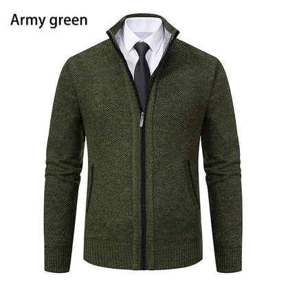 Mens Collar Fleece Sports Zipper Jacket (Green)