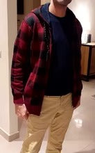 Men's Winter Hooded Plaid Wool Knit Cardigan