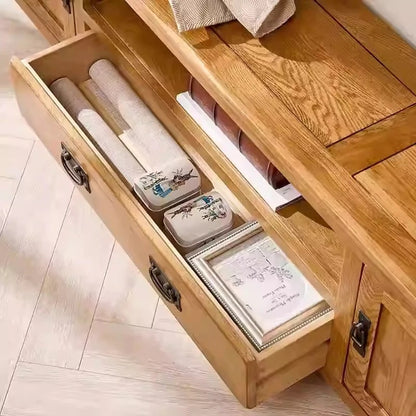 Solid Wood TV Cabinet with Modern Red Oak Design