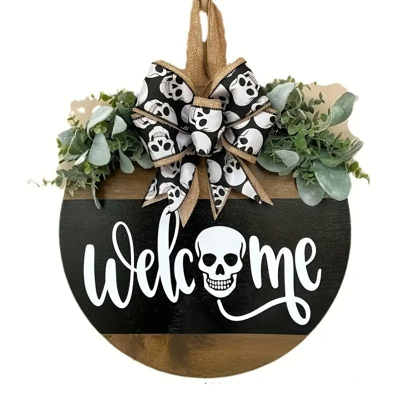 Halloween Skull Door Hanger Welcome Sign