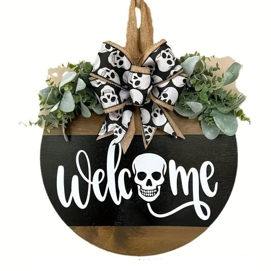 Halloween Skull Door Hanger Welcome Sign