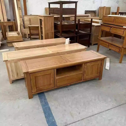 Solid Wood TV Cabinet with Modern Red Oak Design