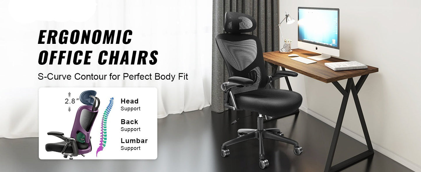 Ergonomic Office Chair with Adjustable Lumbar Support Angle and Height Adjustable